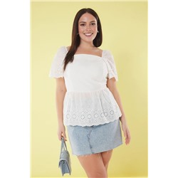 Белый квадратный воротник Блуз Блуз Big Blouse TBBSS25AF00074