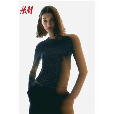 Женский блестящий лонгслив с круглым вырезом горловины H&*M 🖤