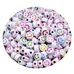 Бусины Смайлики, цв.белый-разноцветный/ 4х7мм/ уп.500г/ фас.1уп.