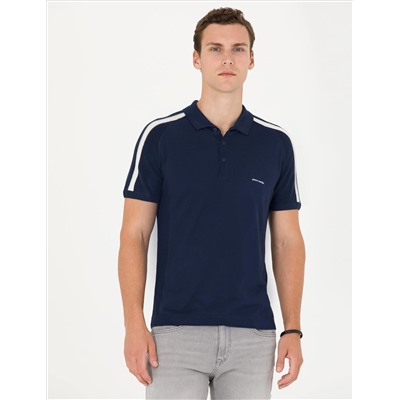 Яготая синяя кнопка подгонки с Polo Yaka Knitwear T -Fork