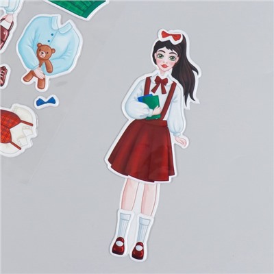 Наклейка-игра «Одень куклу. Школьный», для скрапбукинга, творчества, пластик, 15×20 см