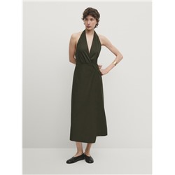 Vestido midi halter popelín