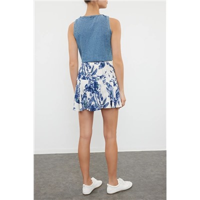 Blue Flower Patchered Teating Shorts Юбка tedss24sr00028