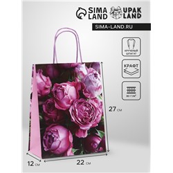 Пакет крафт «Пионы», 22 х 12 х 27 см, 1 шт