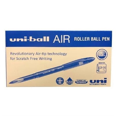 Ручка-роллер Uni-Ball "AIR Micro", СИНЯЯ, корпус черный, узел 0,5 мм, линия 0,24 мм, UBA-188-M BLUE