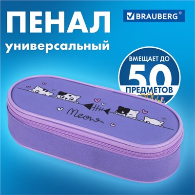 Пенал-футляр BRAUBERG, 1 отделение, органайзер, полиэстер, 22x9х5 см, "Meow", 272312