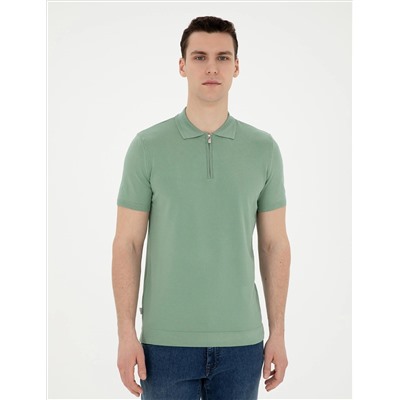 Çağla slim fit zippered polo yaka triko t -красавица