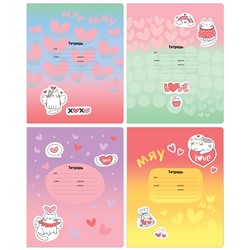 Тетрадь 12л., клетка BG "Love мяу", блестки