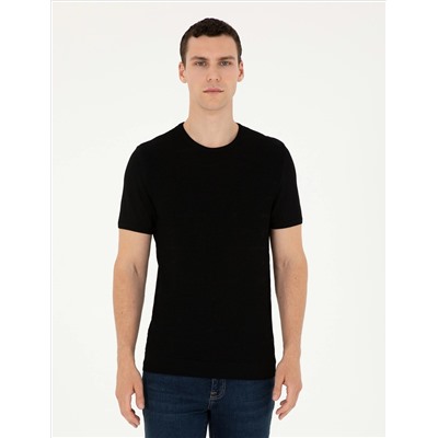 Black Slim Fit Bike Yaka Triko T -For