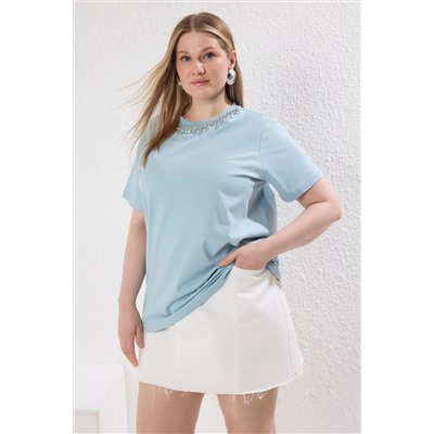 Blue Collar Boyfry Fit 100 %хлопковой вязание футболка большого размера TBBSS25BF00021