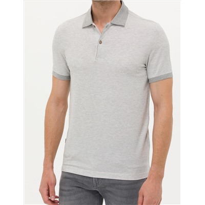 Светло -серый меландж Slim Fit Polo Yaka T -Fork
