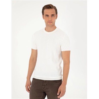 Ekru Slim Fit Bike Yaka Triko T -For