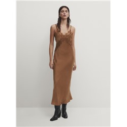 Vestido lencero satinado encaje -Studio