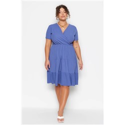 Indigo V -neck Volan вязание платье большого размера TBBSS23AH00030