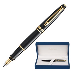 Ручка подарочная перьевая WATERMAN "Expert 3 Black Lacquer GT", черный лак, позолоченные детали, синяя, S0951640