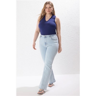 Синяя высокая талия комфорт испанский пахта Flare Fit Jeans TBBAW23JE00001