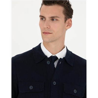 Темно -синий Melanj Slim Fit Button Kintwear Cardigan