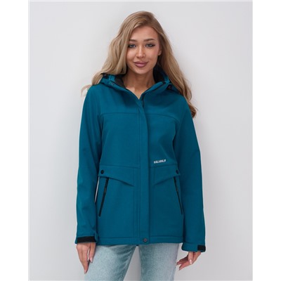 Ветровка спортивная женская с капюшоном softshell синего цвета 9566S