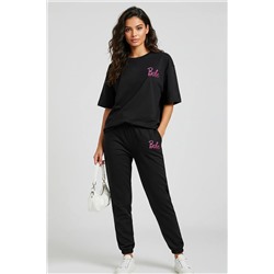 Black Slogan Printed Fit Brints Up-Up Set Twoss25au00098