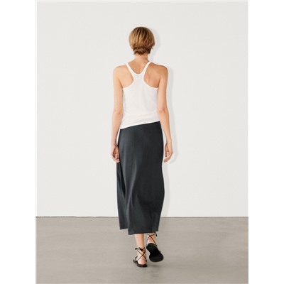 Long flared skirt with topstitching detail