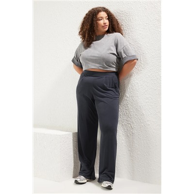 Anthracit Wide Leg Plearted Modal Draped вязание брюки Большого размера TBBSS25AR00004