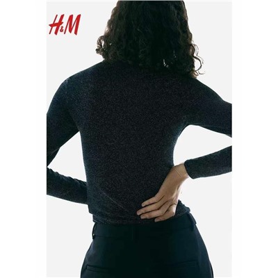 Женский блестящий лонгслив с круглым вырезом горловины H&*M 🖤