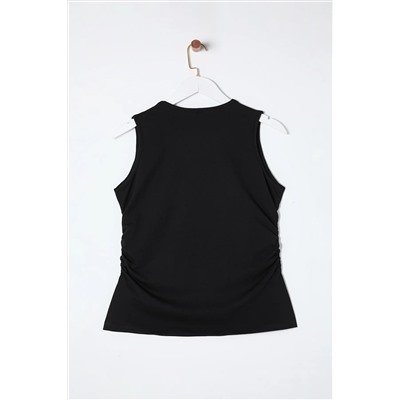 Черный флэш -квадратный вырез Shirred Blouse TBBSS25AF00027