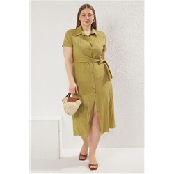 Khaki Gofre Midi Woven Pront Press Press Tbbss25ah00034