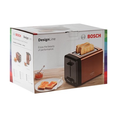 Тостер Bosch TAT4P429, 970 Вт, 6 режимов прожарки, 2 тоста, коричнево-чёрный