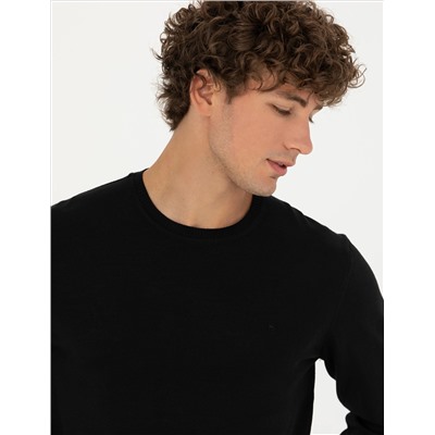 Black Slim Fit Bicycle Neck Sheam Смешанный базовый вязаный свитер