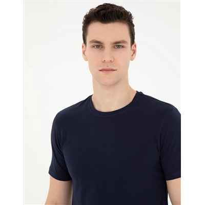 Темно -синий Slim Fit Basic T -For
