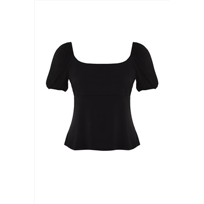 Black Heart Collar Balloon Blouse TBBSS22BZ00004