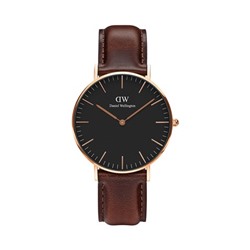 Reloj de cuarzo de piel Classic Bristol - Marrón y rosa dorado