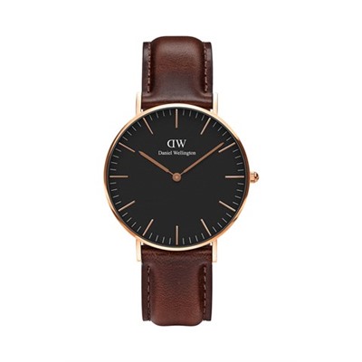 Reloj de cuarzo de piel Classic Bristol - Marrón y rosa dorado
