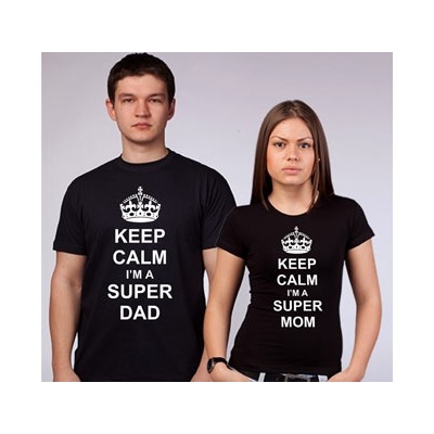 Парные футболки "Keep calm im a super Dad, Mom"