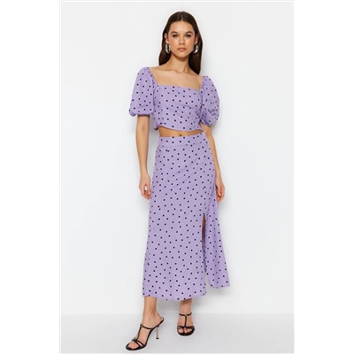 Slit Midi Midi Viscose Plating Polka Dot Blouse-Etk Team Twoss20au0097