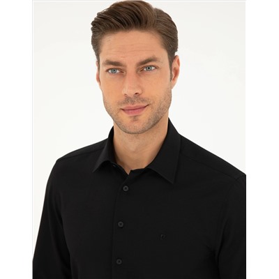 Черный амелор Slim Fit рубашка с длинным рукавом