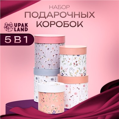 Набор круглых коробок 5 в 1 "Мини-цветы", 20 × 20 -14×14 см