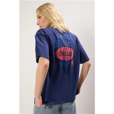 Navy Blue Premium 100 %хлопок обратно и предварительно напечатанный негабаритный/широкий вязание плесени Twoss25ts00071