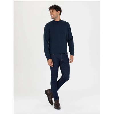 Navy Blue Melanj Slim Fit Half Fisherman воротник Основной вязаный свитер
