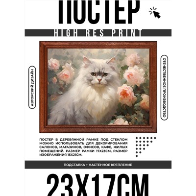 POSG-0298 Постер в рамке 23x17см Кот и цветы