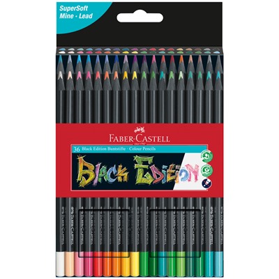 Карандаши цветные Faber-Castell "Black Edition", 36цв., трехгран., черное дерево, заточен., картон.