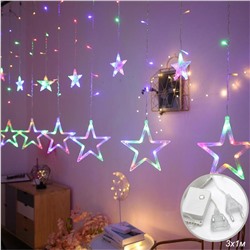 Гирлянда-занавес светодиодная Звезды 3х1 м, 120 LED 8 режимов / L126 /уп 30/ разноцветныйАКЦИЯ