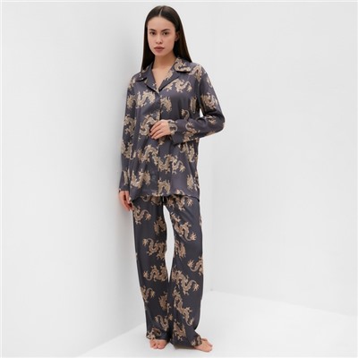 Пижама женская (рубашка и брюки) KAFTAN "Дракон", размер 48-50, графитовый