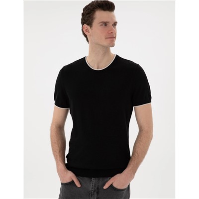 Black Slim Fit Bike Yaka Triko T -For