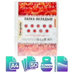 Файл-вкладыш А4, 60 мкм, Calligrata, плотные, глянцевый, вертикальный, 50 штук