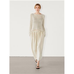 Linen midi skirt with belt detail