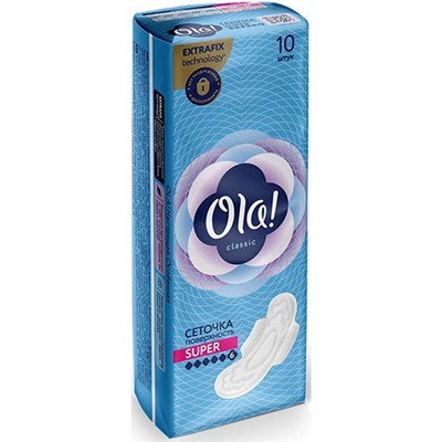 Прокладки Ola! (Ола!) Wings Classic Super, поверхность сеточка, с крылышками, 6 капель, 10 шт