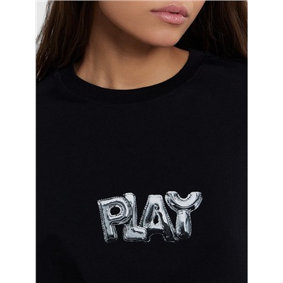 Футболка женская оверсайз черная с принтом "Play"