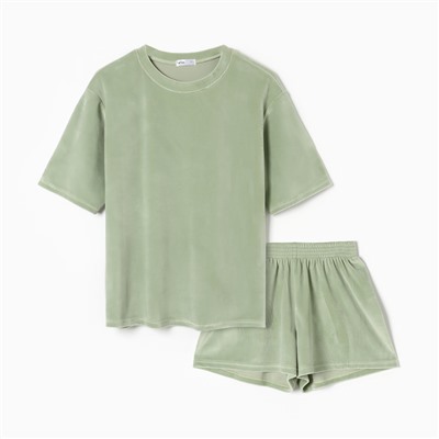 Костюм женский (футболка и шорты) KAFTAN Plushy р. 40-42, зеленый